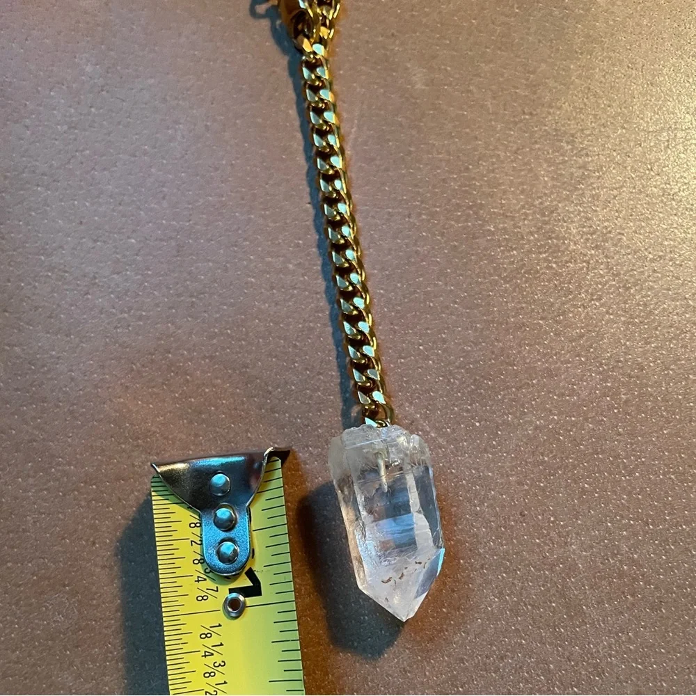 Crystal quartz lariat necklace adjustable gold plated curb chain boho layering - Picture 3 of 6